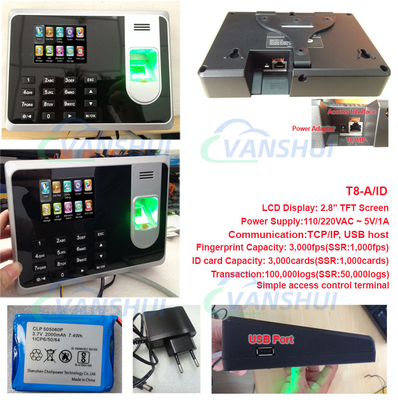 Battery Fingerprint and RFID Card Time Attendance and Access Control System with USB port