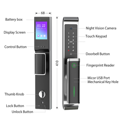 Tuya & TT Lock Smart Digital Door Lock with Camera APP/Fingerprint/Card/ Password/Mechanical Key Verification