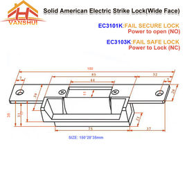 Wide Face Door Electric Strike Lock Access Control With Fail Secure Or Fail Safe Function