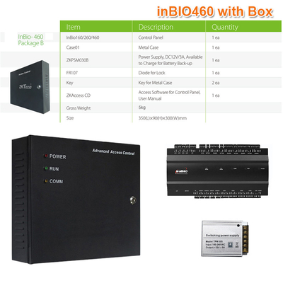 Fingerprint and RFID Card Access Control Board for 4 Doors Access Control Panel with Power Adapter Box(inBIO460/BOX)